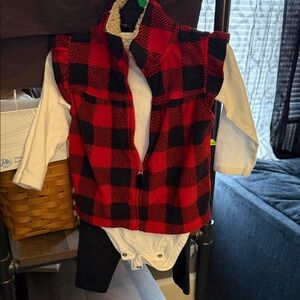 Carter's Red and Black Plaid Vest with White Bodysuit